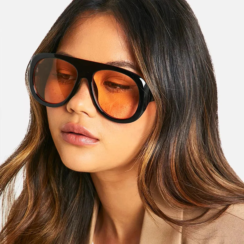 JNPCXI New Retro Pilot Women Sunglasses Fashion Black Orange Shades Men Trending Punk Sun Glasses UV400