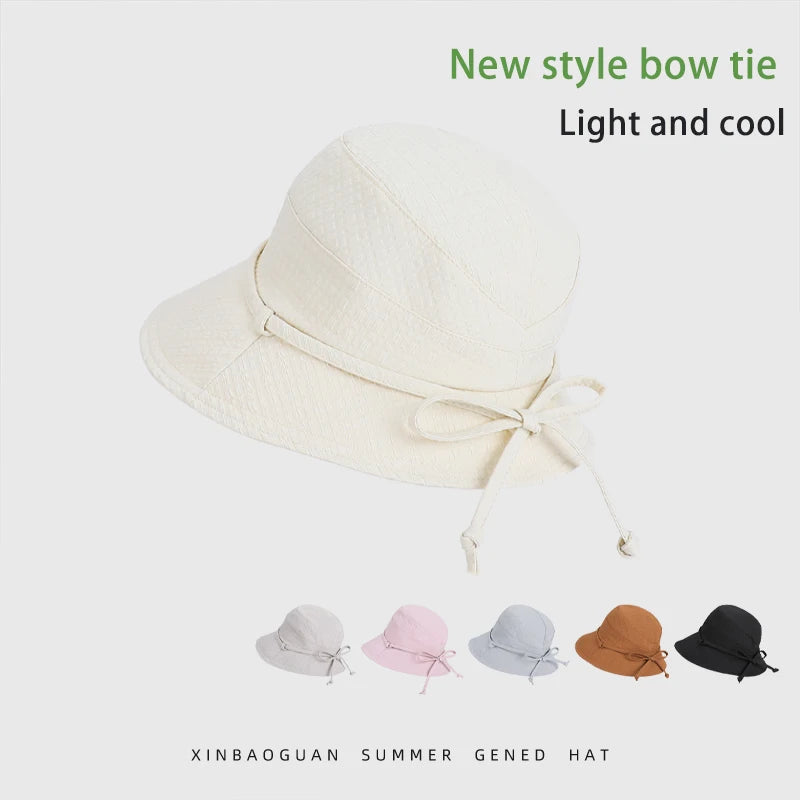 6148-New summer women's outdoor sun protection hat - stylish bow fisherman hat with wide brim, smallroundcrown,suitableforshowin
