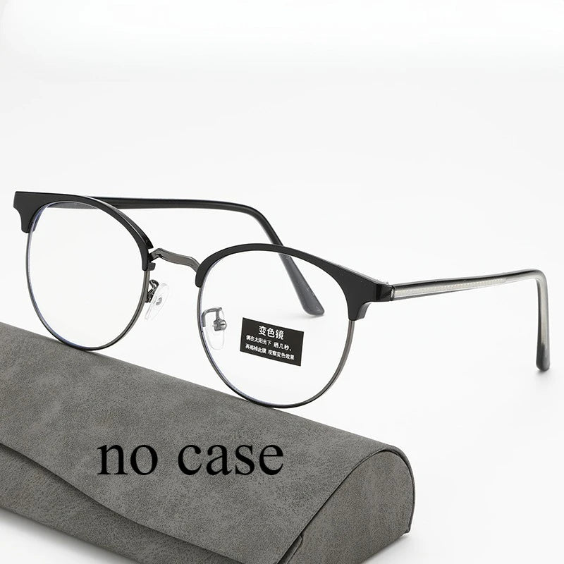 Retro and versatile anti blue light gray glasses, metal oval frame color changing glasses, eye protection glasses