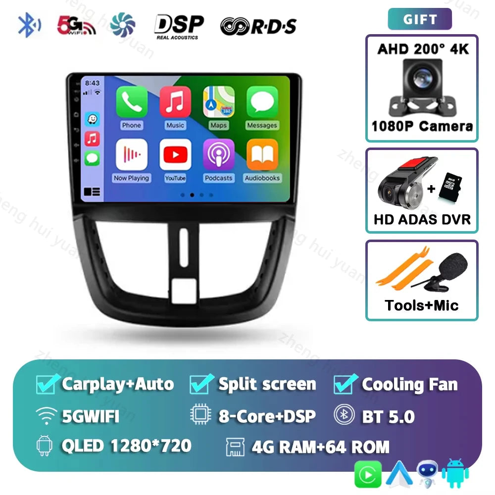 For Peugeot 207 2006 - 2015 Android 15 12+256GB CarPlay Auto Car Radio Multimedia Video Player GPS stereo Head Unit 4G WIFI RDS