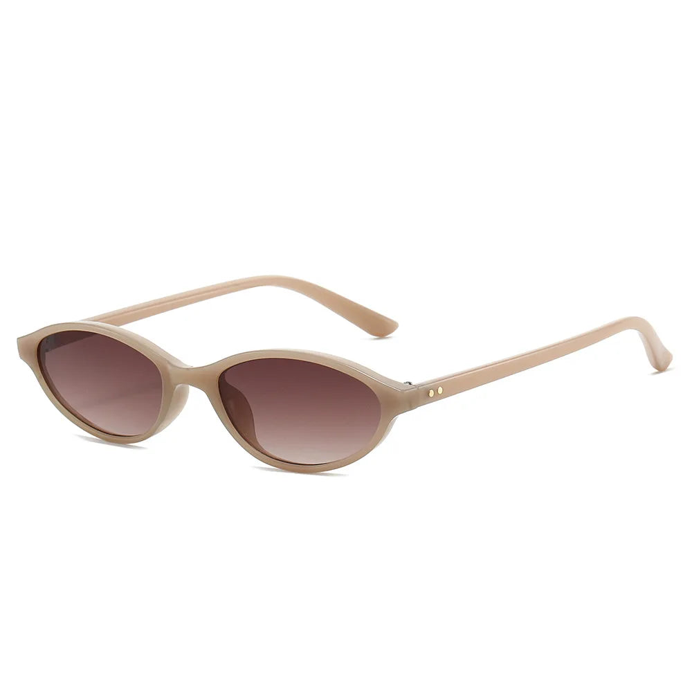 JNPCXI New Fashion Small Oval Sunglasses Women Gradient Shades UV400 Retro Rivets Trending Men Punk Sun Glasses
