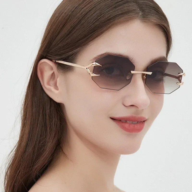 JNPCXI Retro Sunglasses Women Fashion Rimless Sun Glasses Men Shades Cutting Lens Ladies Frameless Eyeglasses