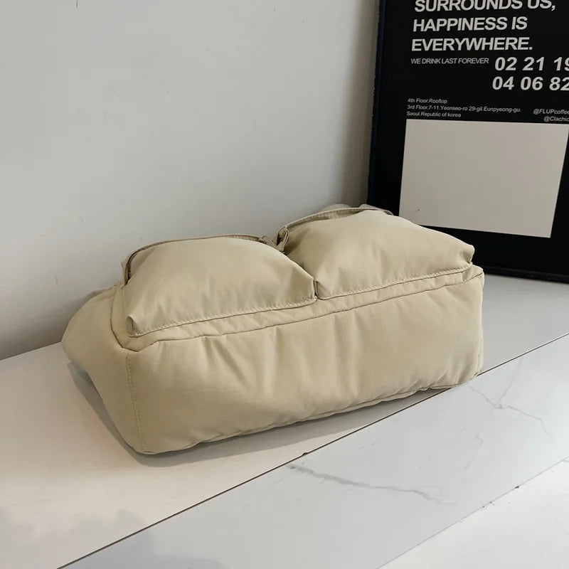 White Casual Work Style Waterproof Nylon Crossbody Shoulder Bag W/Large Capacity