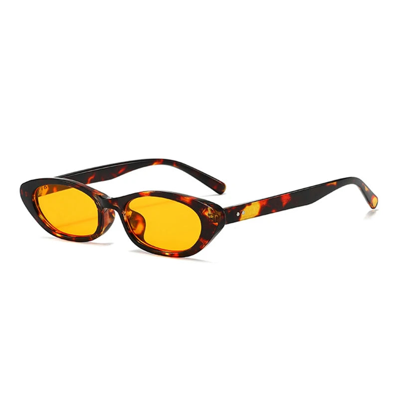 JNPCXI New Ins Popular Fashion Small Oval Sunglasses Women Retro Rivets Punk Cat Eye Candy Color Men Trending Sun Glasses