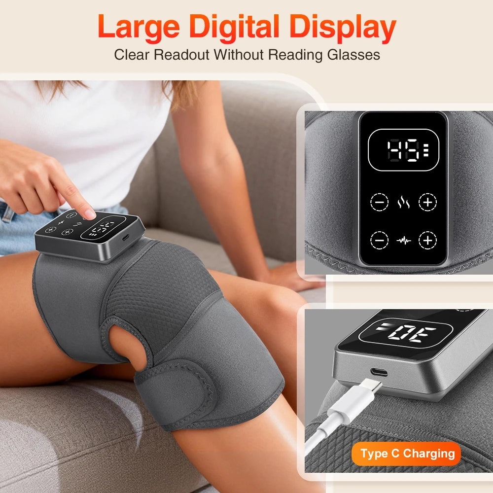 Eletric Knee Massager Heating Pad Vibration Wrap Adjustable Heat Knee Massage Brace Rechargeable Knee Protector Relief Fatigue