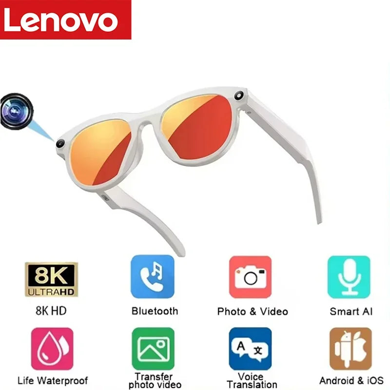 Lenovo Smart AI Glasses New 1200MP HD Color Changing Chat GPT Translate Camera Bluetooth Call Voice Assistant Music Control