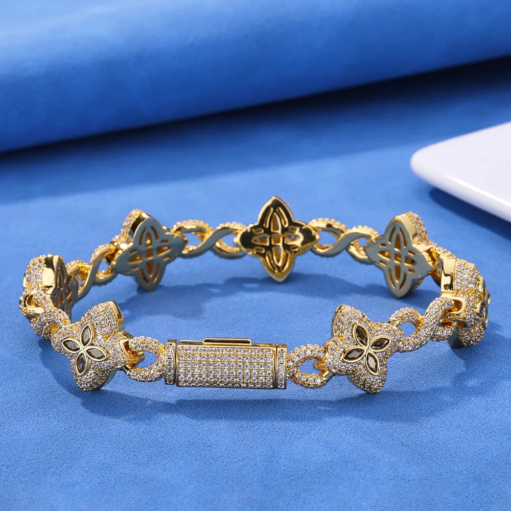 Iced Out Colorful Diamond Cuban Necklace Hip Hop 8mm Infinite Flower Cuban Chain