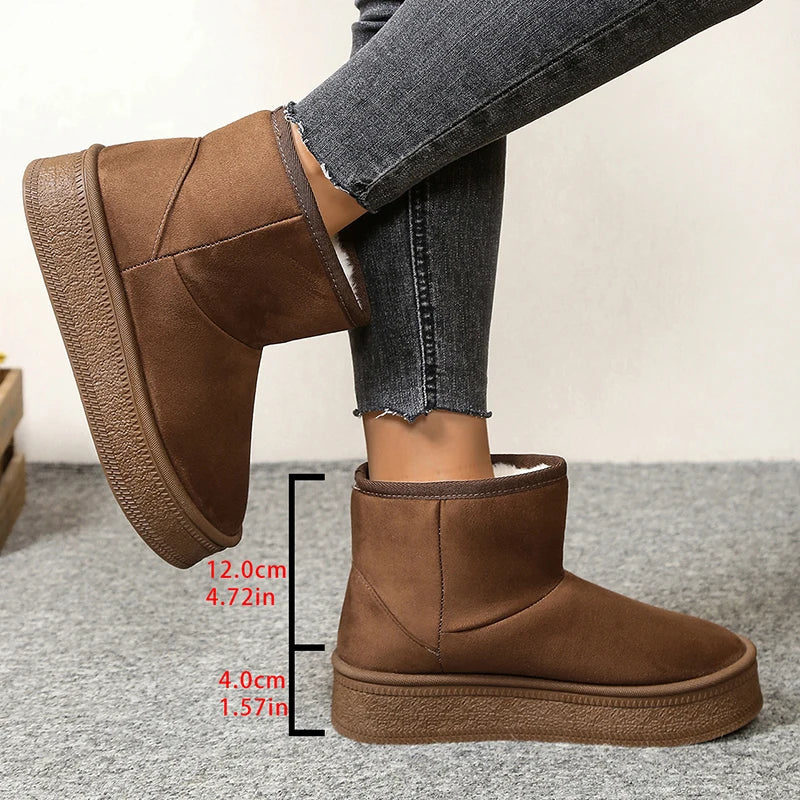 Thicken Plush Women's Snow Boots Winter Anti Slip Platform Cotton Padded Shoes Woman Faux Suede Fleece Lining Short Booties 42