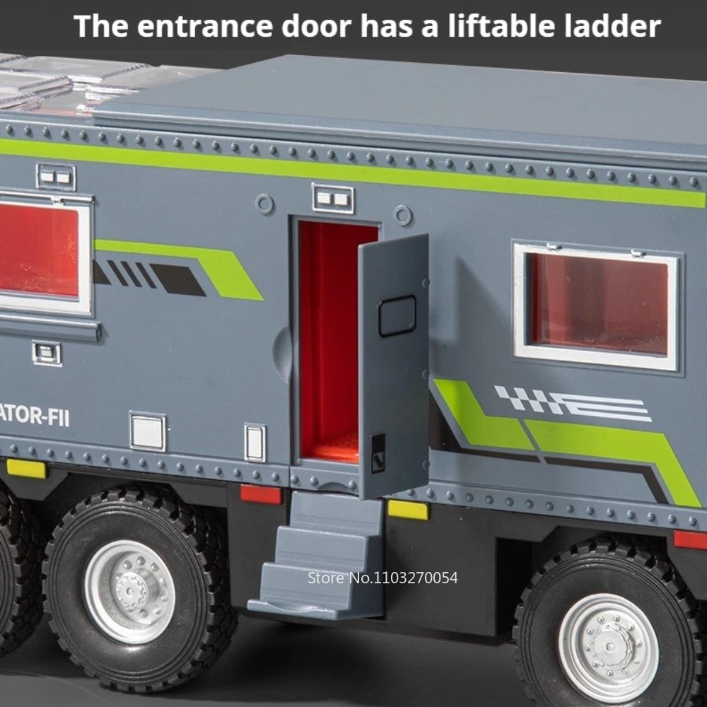 1:18 NOMADISM Alloy Diecast Travel RV Model Toys Car Doors Opened with Sound Light Wheel Sliding Vehices Boy Collecting Hobbies