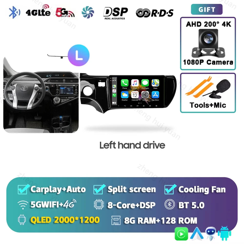 Android 15 CarPlay Auto For Toyota Aqua LHD RHD 2011 - 2017 Car Radio Multimedia navigation video DVD Autoradio Stereo 2din 4G