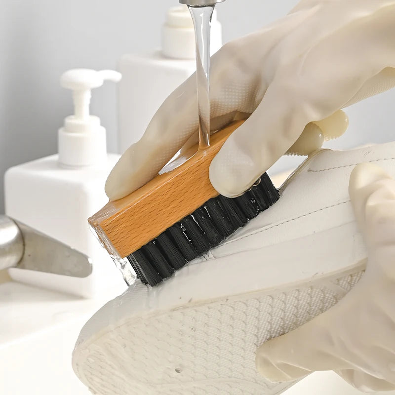 Sneaker cleaning shoe brush w/ natural wooden handle shoe brush Multitasks tools