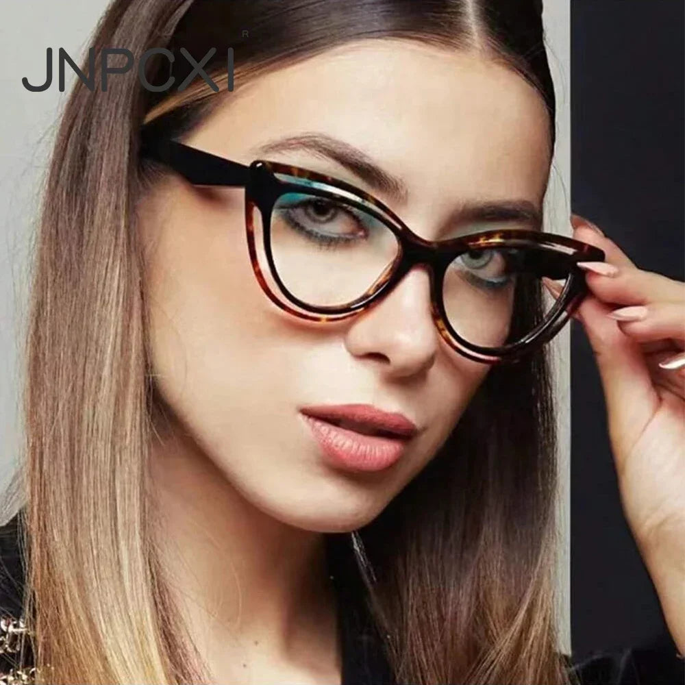 JNPCXI New Fashion TR90 Cat Eye Women Anti Blue Light Glasses Frame Retro Men Optical Luxury Eyewear