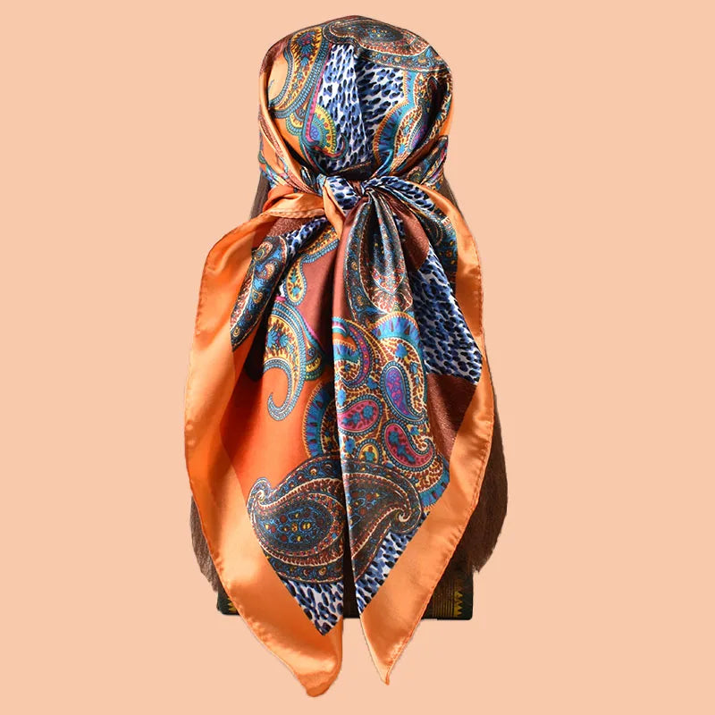 1PC Women's Satin Square Scarf 90x90inch Multi-use Summer Beach Accessory Fashion Headscarf Versatile Hair Towel for Party Use