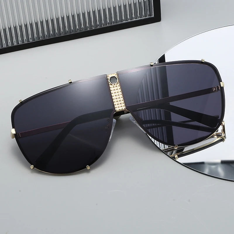 JNPCXI New Fashion Oversized Square Sunglasses Women Shades UV400 Retro Rivets Men Black Sun Glasses