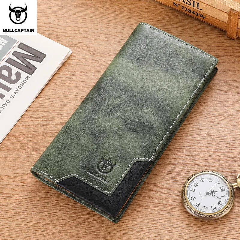 BULLCAPTAIN Genuine Leather Men's Long Handbag RFID Function Credit Card Holder Card Bag Leather Currency Multifunctional Wallet