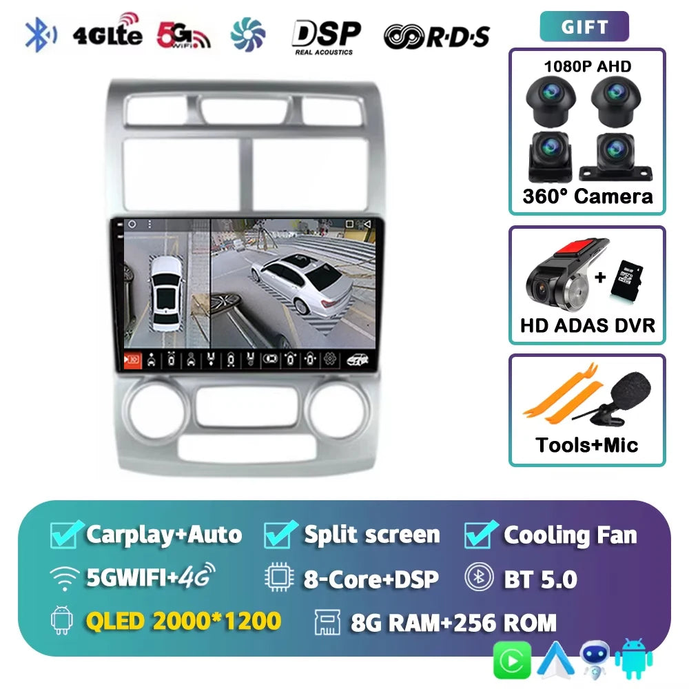 For Kia Sportage 2 2004 2005 2006 2007 - 2010 2K 12+256 QLED Android 16 CarPlay Car Radio Multimedia Video Player GPS stereo 4G