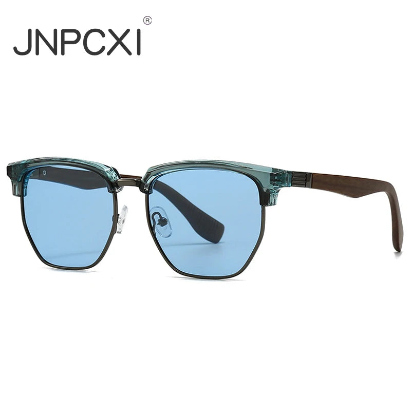 JNPCXI New Polarized Oval Metal Punk Women Sunglasses Fashion Clear Ocean Lens Shades UV400 Men Sun Glasses