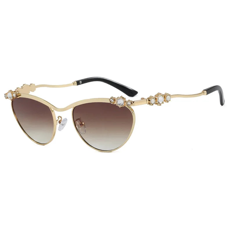 JNPCXI Cat Eye Punk Rhinestones Sunglasses Women Luxury Brand Metal Frame Sun Glasses for Lady Fashion Outdoor Eyewear Shades