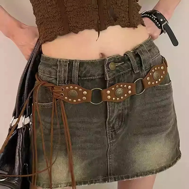 Riveted Waist Chain Women With Skirt Advanced Feeling 2024 New National Style Waist Accessories Ins Style Belt Slim Trend
