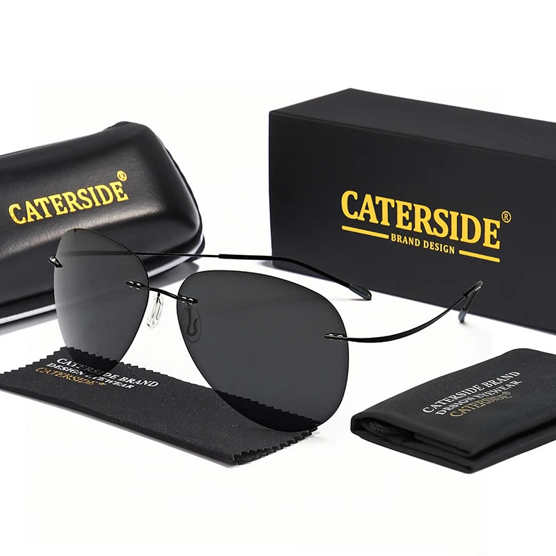 Caterside Pilot Polarized Sunglasses Men Rimless Titanium Alloy Ultralight Sun Glasses Women Driving Sports Fishing Summer Style