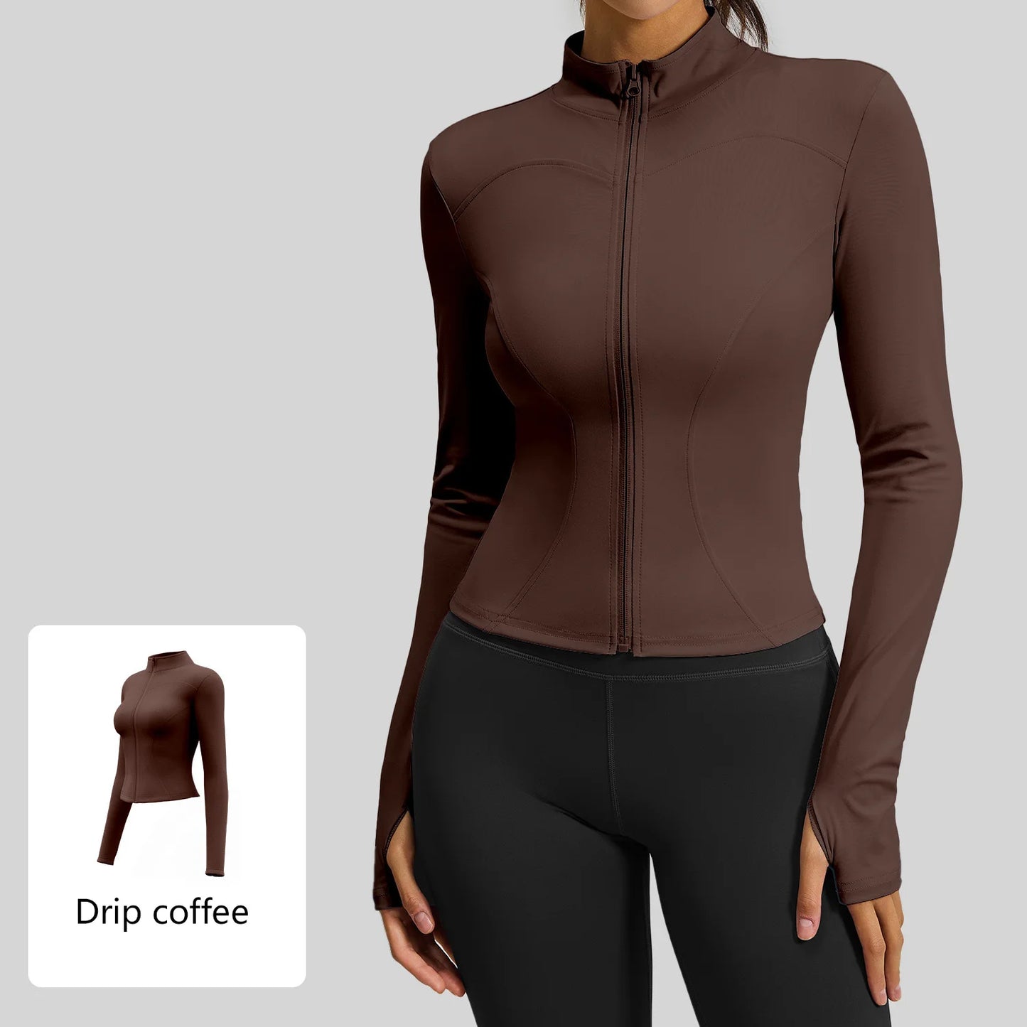 Women's Yoga Jacket: Full-Zip, Stand-Up Collar, Long-Sleeve Fitness Top with Thumb Holes—Quick-Dry Sports Workout Jacket for the