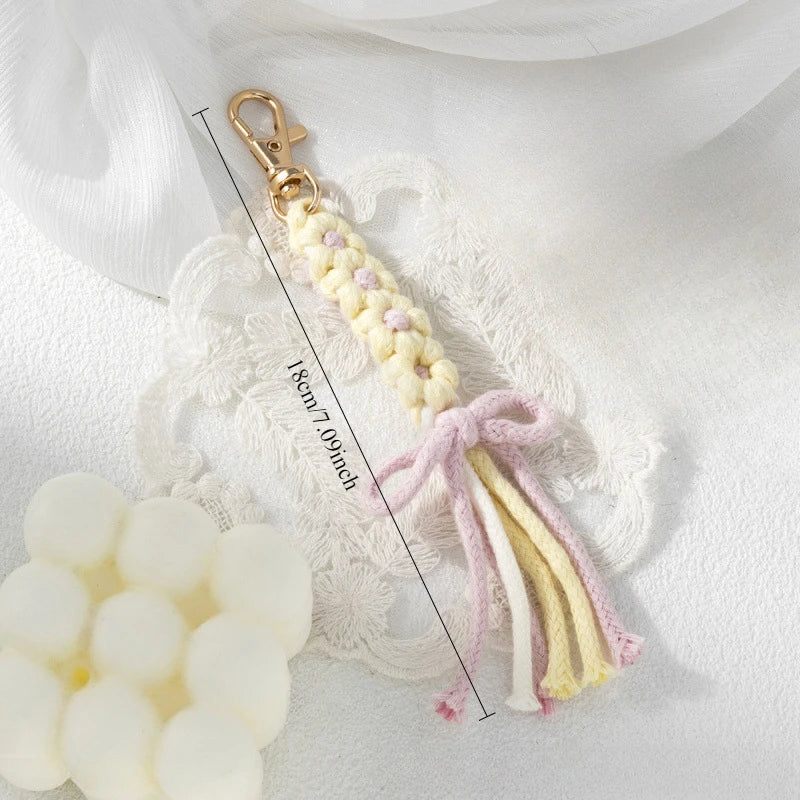1pc Handmade Yarn Keychain with Tassels - Floral Design, Lobster Clasp, Vibrant Colors, Perfect for Bags Keys and Unique Gifts