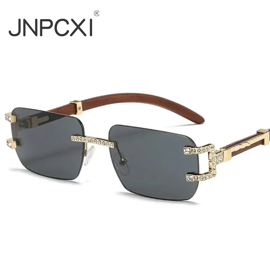 JNPCXI Fashion Luxury Brand Designer Rimless Diamond Sunglasses Women Crystal Rhinestone Square Sun Glasses for Female