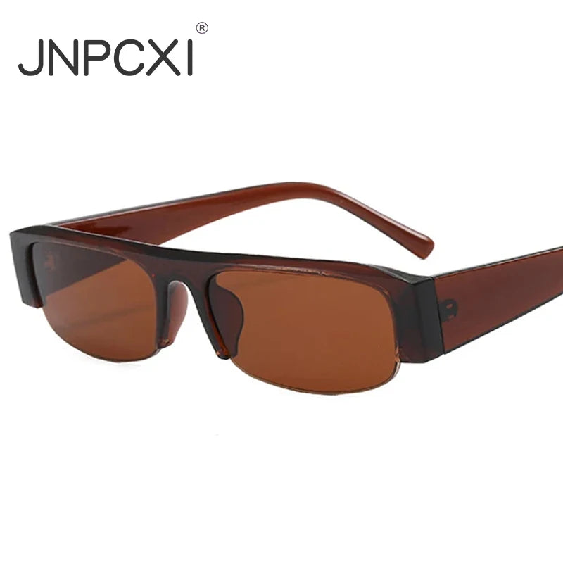 JNPCXI Vintage Small Rectangle Sunglasses Women Shades UV400 Fashion Clear Lens Men Half Frame Eyewear