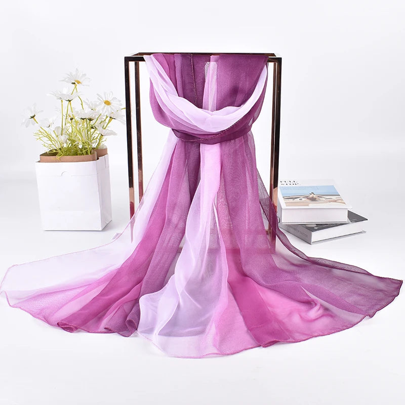 2023 Spring/Summer New Three Color Gradient Silk Scarf 75 * 180 Georgette Long Scarf