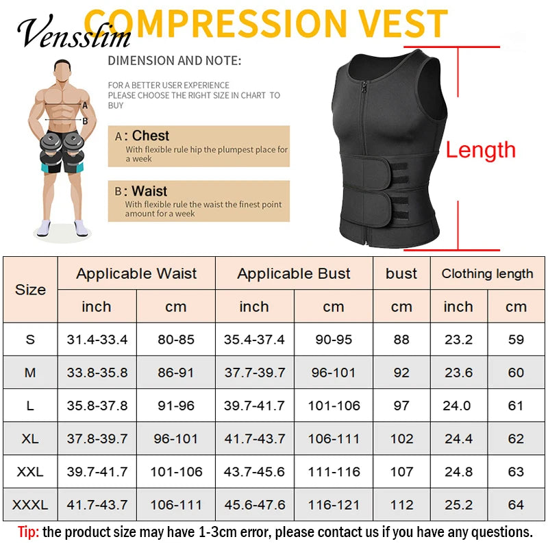 Body Slimming Men Waist Trainer Vest Sauna Compression Shapewear Fat Burner Top