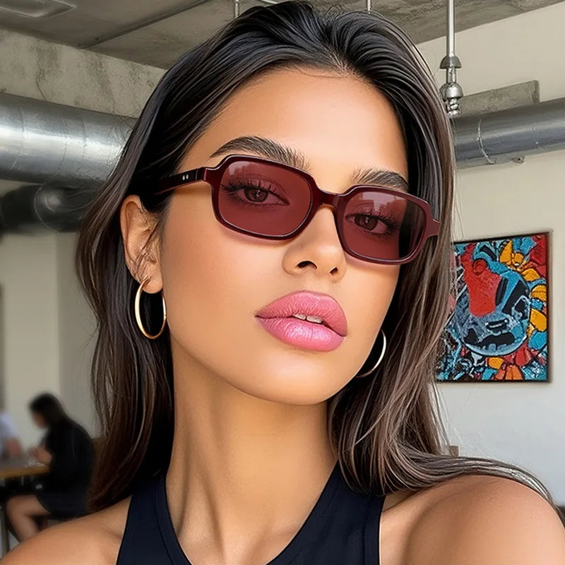 JNPCXI New Small Rectangle Sunglasses Women Fashion Leopard Champagne Color Shades UV400 Retro Men Trending Rivets Sun Glasses