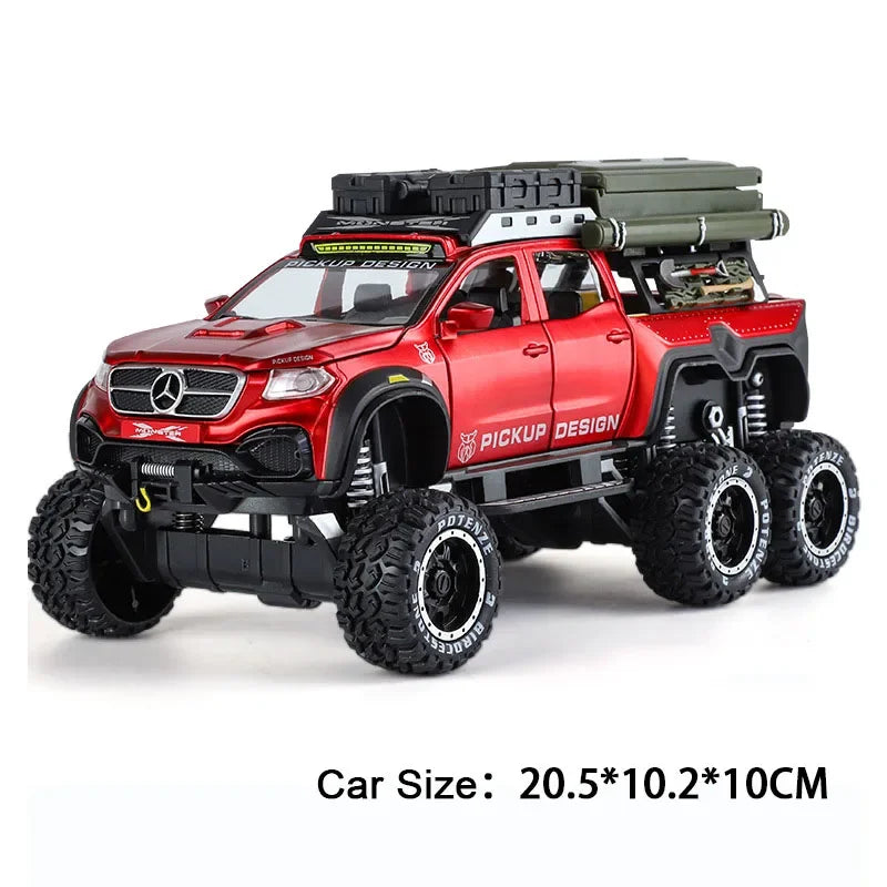 1:28 X-Class 6X6 Alloy Camping Car Model Toys Diecast Pickup Doors Opened with Sound Light Pull Back Vehices Boy's Birthday Gift