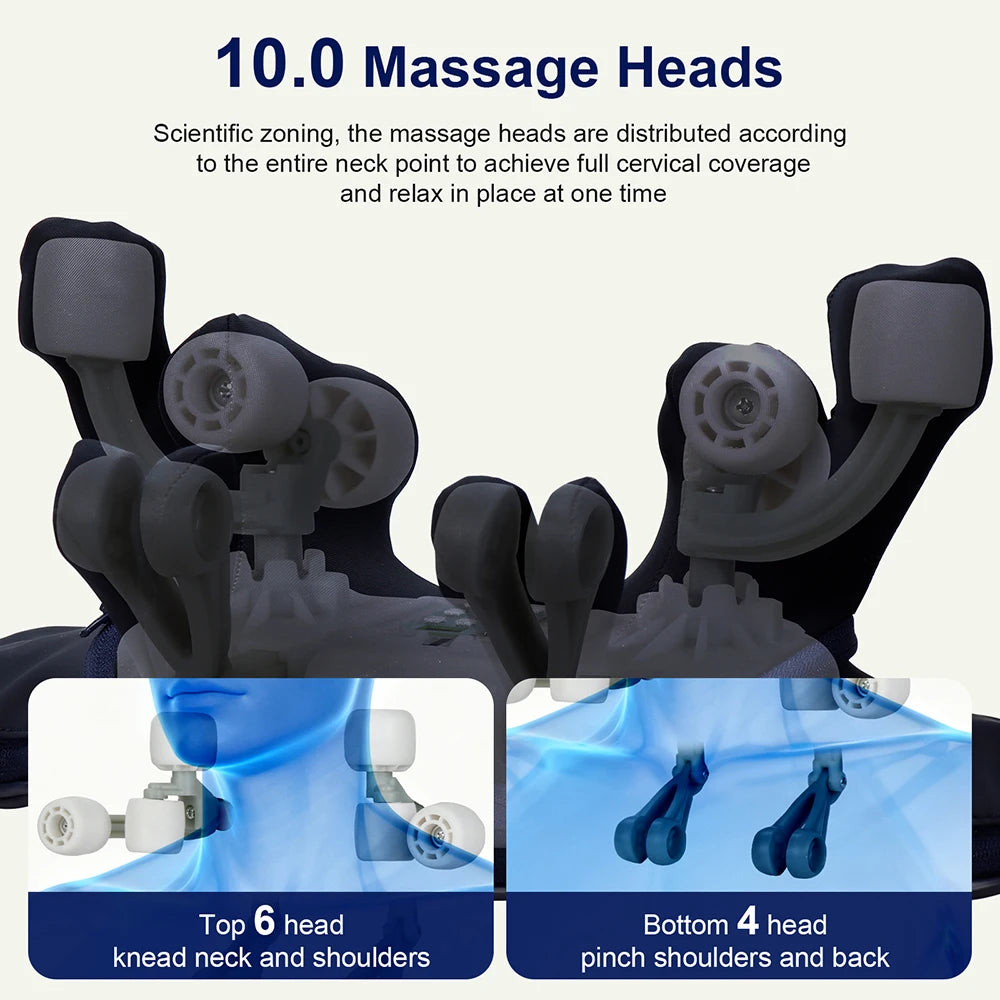Strong 10-Heads Hand Pinching Neck And Shoulder Massager Wireless Trapezius Back Waist Neck Cervical Kneading Massage Shawl