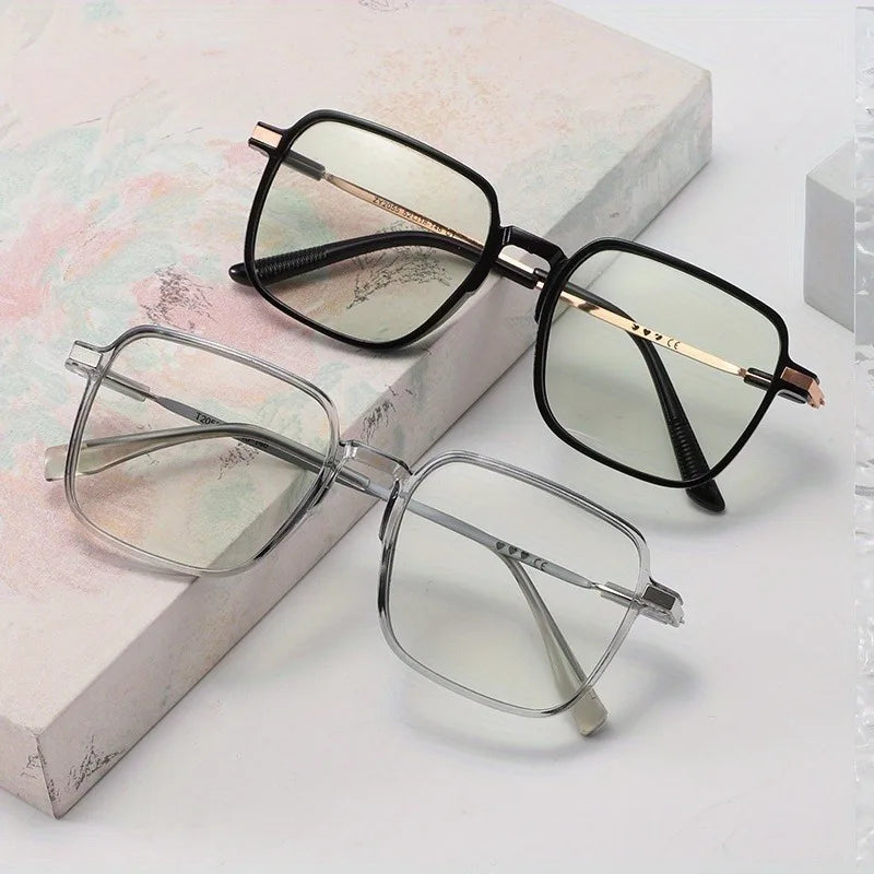 2pcs new Korean square photochromic glasses - fashionable women's glasses, casual daily commuting for men and women