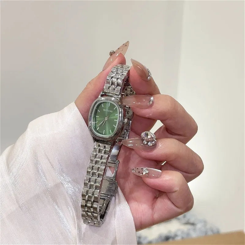 Small Dial Watch Small Sugar Coated Steel Strip Watch Student Fashion Korean Version Simple College Style Clock Relógio Feminino