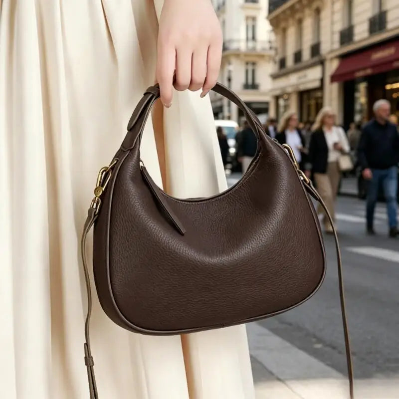 Genuine Cowhide Leather Mini Hobo Shoulder Bag for Women Pebbled Leather Top Handle Crossbody Bag with Hardware Underarm Bags