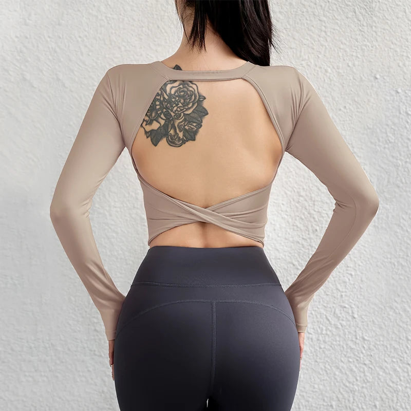 Short Sleeve Yoga Tops Sexy Backless Fitness Wear Top Outdoor Soft Comfortable Sports Yoga Top