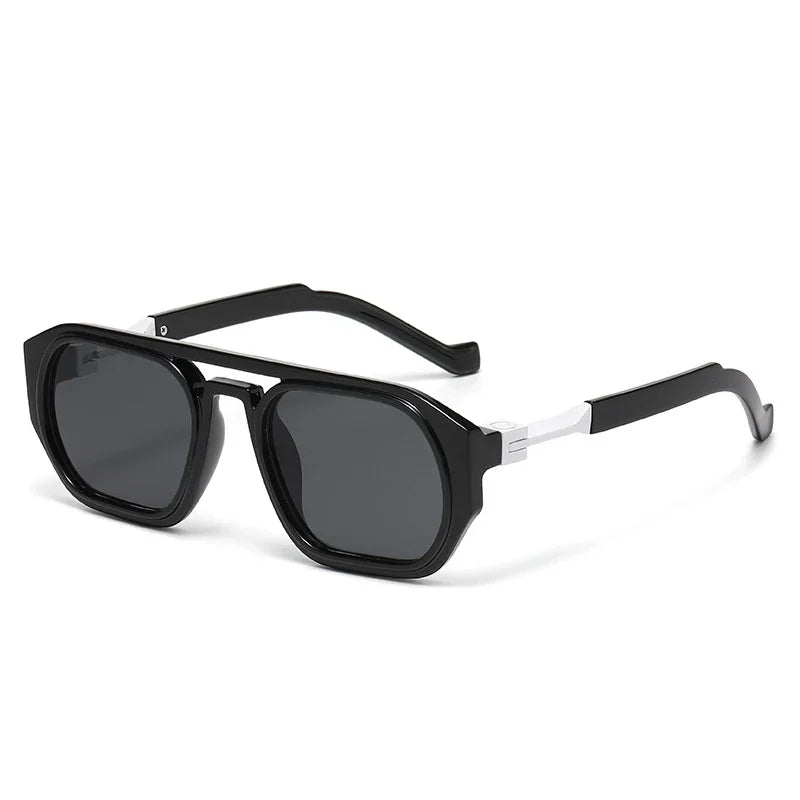 JNPCXI New Retro Polygon Square Double Bridges Women Sunglasses Shades Black Fashion Clear Gradient Lens Men Trending Frame