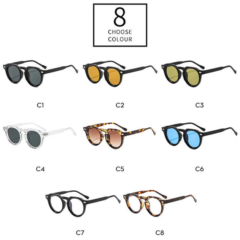 JNPCXI New Fashion Round Sunglasses Women Punk Leopard Gradient Shades Men Trending Rivets Sun Glasses UV400