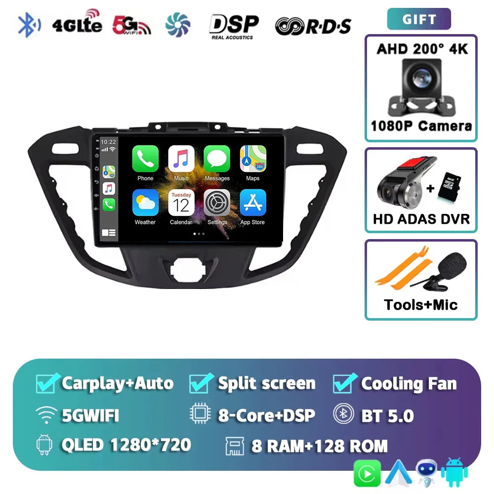 Android15 Carplay Auto WIFI+4G Car Radio For Ford Transit Custom 2013-2018 Multimedia GPS Video Player Stereo 2din Head Unit DSP