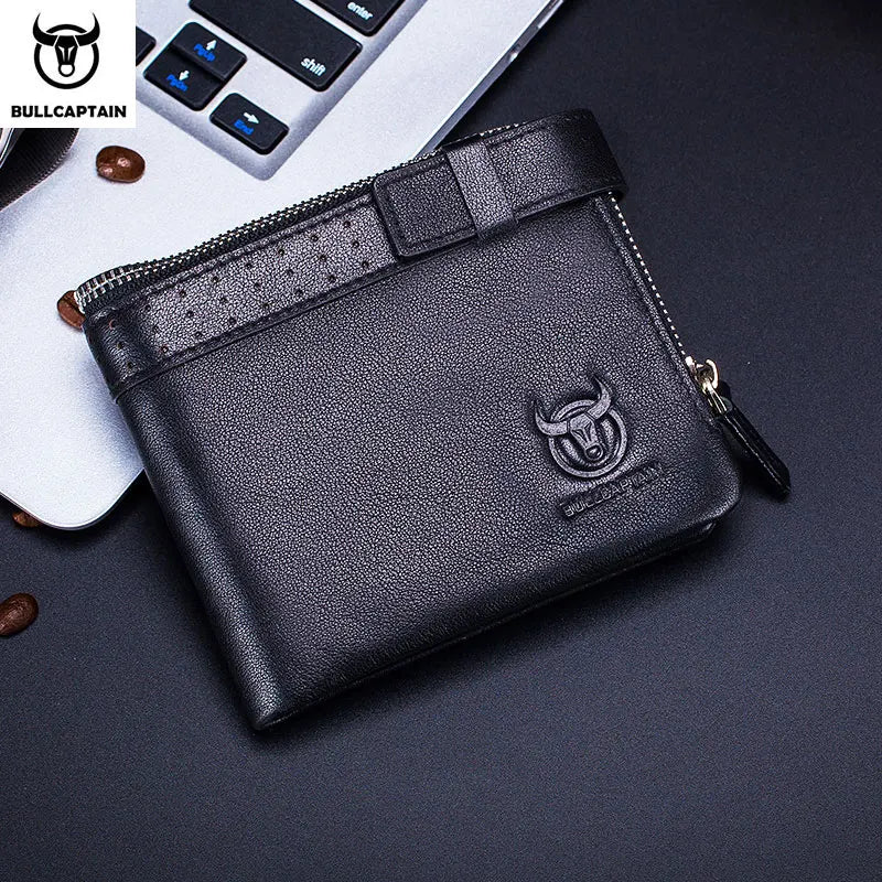 BULLCAPTAIN Leather Compact Men's Wallet Short with RFID Wallet High Quality Business Multifunctional Card Slot Wallet QB059