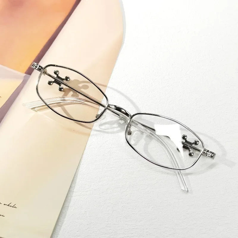 Shiny Rhinestone Metal Eyeglass Frame Women's Gold Wire Thin Frame Fashionable Flat Mirror Trendy Suitable for Daily Matching