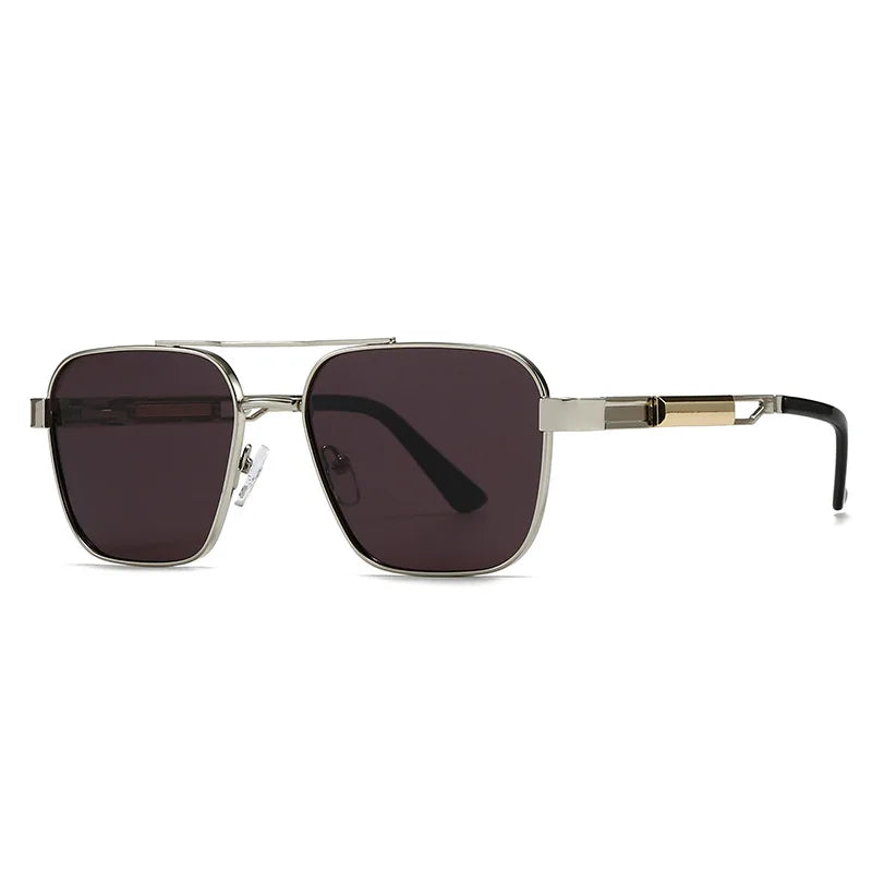 JNPCXI Fashion Double Bridges Square Sunglasses Women Retro Rivets Polarized Men Punk Sun Glasses Shades UV400