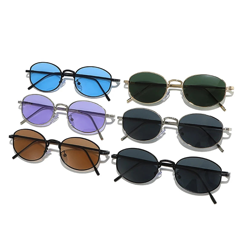 JNPCXI New Oval Metal Sunglasses Women Fashion Black Purple Shades UV400 Men Punk Sun Glasses