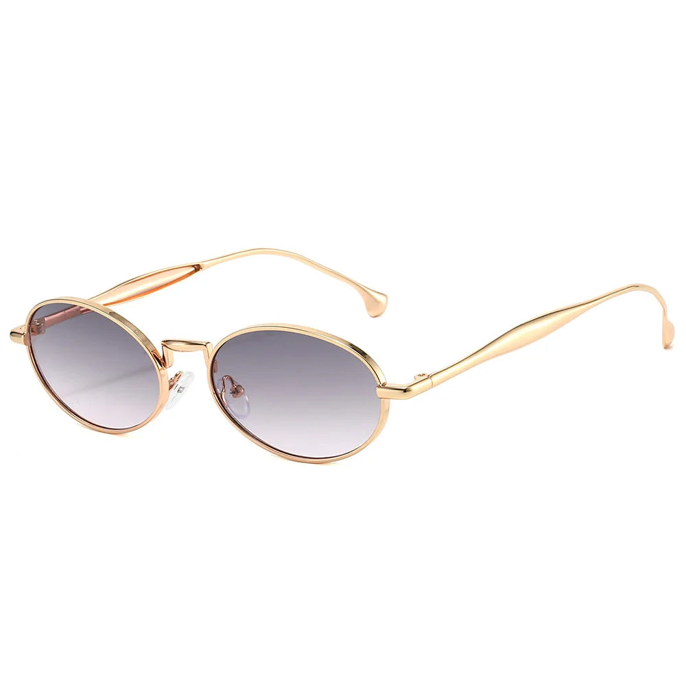 JNPCXI New Vintage Metal Small Oval Punk Women Sunglasses Fashion Silver Red Men Gradient Shades UV400