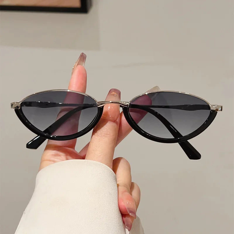 JNPCXI Small Cat Eye Fashion Women Double Color Sunglasses Retro Men Rivets Gradient Shades UV400 Sun Glasses