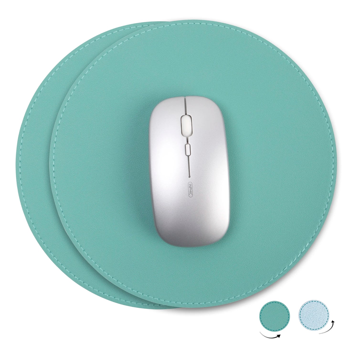 2Pack Round Mouse Pad，Leather Mouse Mat with Stitched Edge Micro-Fiber Base with Non-Slip Waterproof，Mouse Pad for Comput
