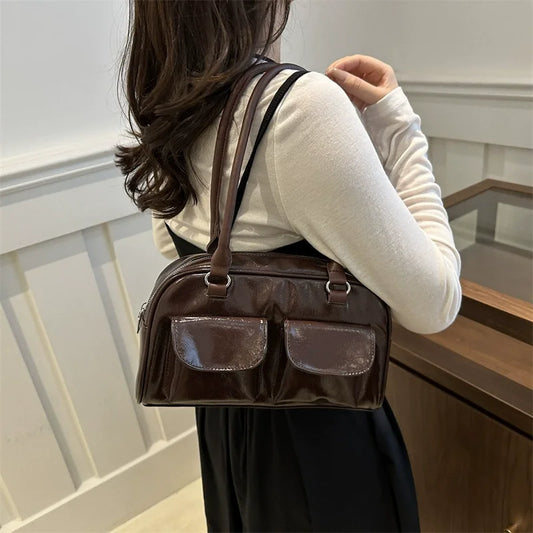 Vintage Ladies Commute Tote Business Shoulder Bag Pu Leather Female Underarm Bag