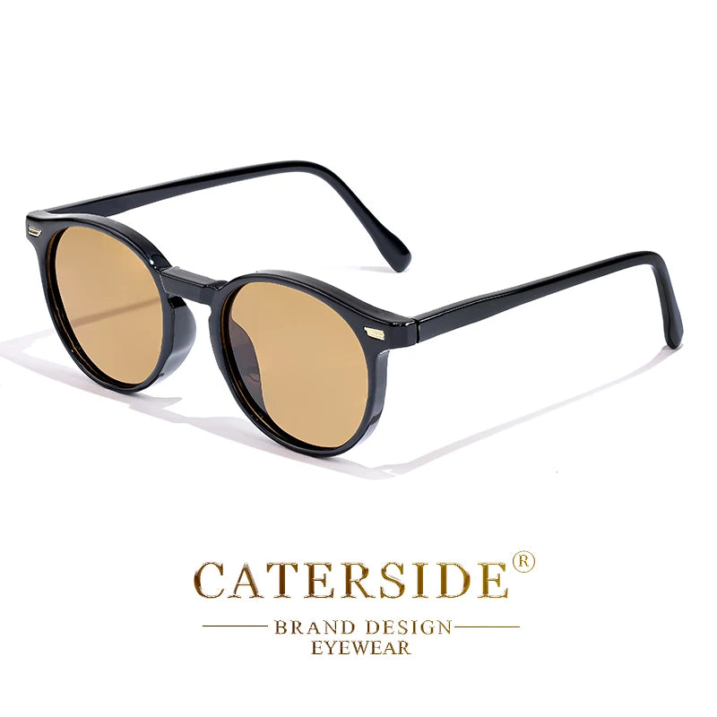 CATERSIDE Retro Polarized Round Sunglasses Men TR90 / Acetate Vintage Sun Glasses Women Punk Driving Travel Lunette De Soleil