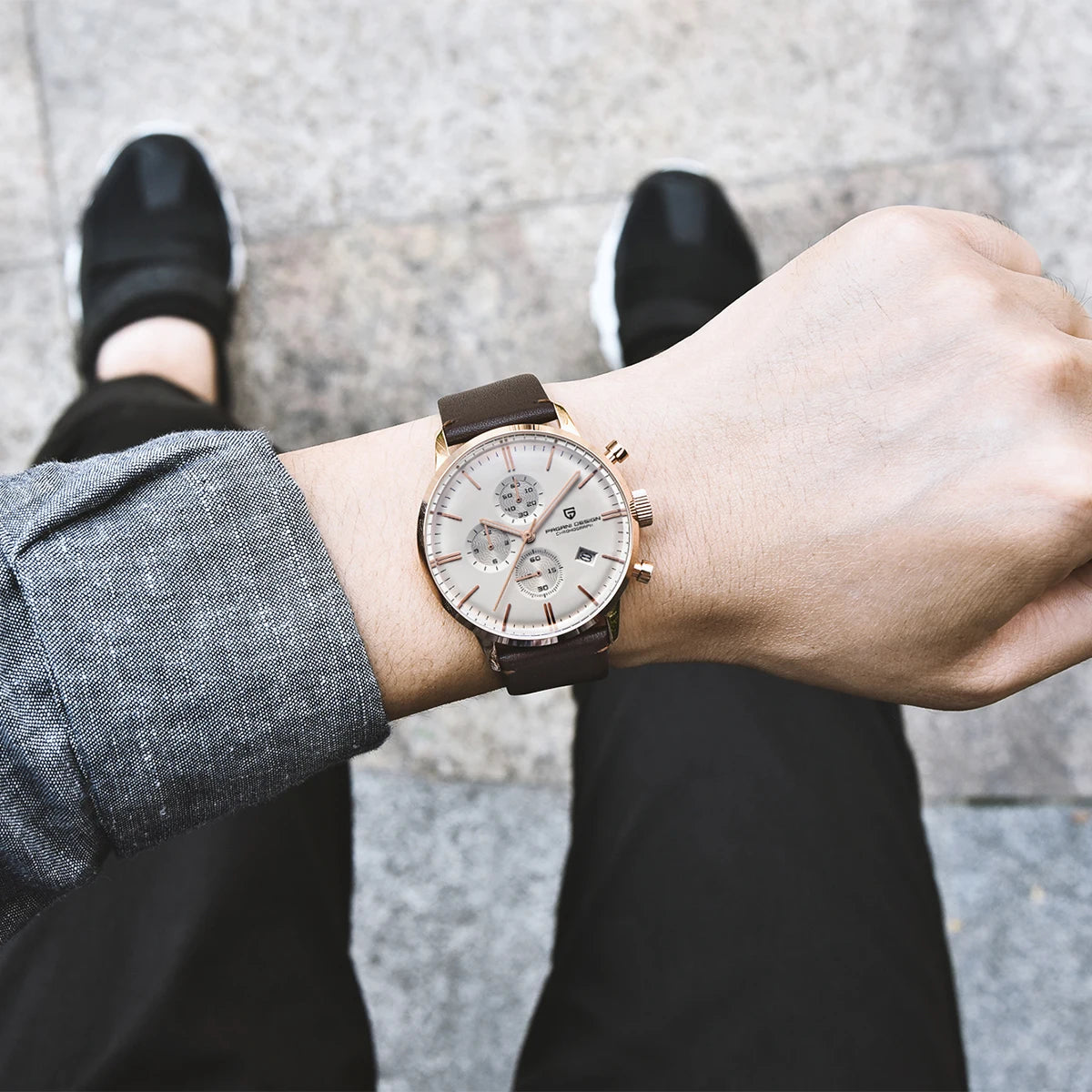 PAGANI Men Fashion Waterproof Watches 30m Luxury Steel Quartz Chronograph Watch